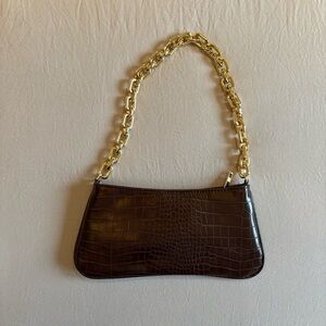 Zara Brown Croc-Embossed Bag with Gold Chain